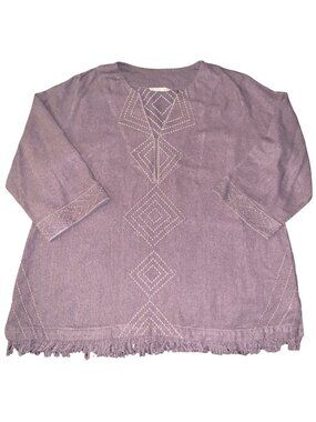 Soft Surroundings 2XL Brown Embroidered Tunic Blouse Top Silk Blend V Neck Boho